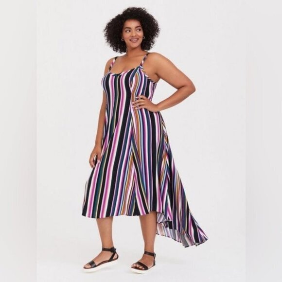 Torrid Maxi Challis High-Low Striped Dress Size 1x - Picture 1 of 9